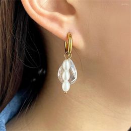 Hoop Earrings Classic Golden Stainless Steel For Women Transparent Crystal Rice Beads Charm Small Earring 2023 Party Jewelry