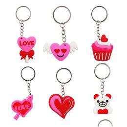 Keychains Lanyards Romantic Love Keychain Pendant Pvc Bear Cake Cartoon Key Chain Lage Decoration Keyring Valentine Day Gift Drop Dhuhh