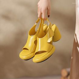 Sandals Fashion Women Summer Genuine Leather Peep Toe Platform Chunky Heel Round Buckle Strap Luxury Heels Shoes