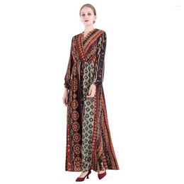 Ethnic Clothing Women Abaya Dubai Moroccan Turkish Turkey Muslim Dress Bangladesh Kaftan Print Islamic Long Sleeve
