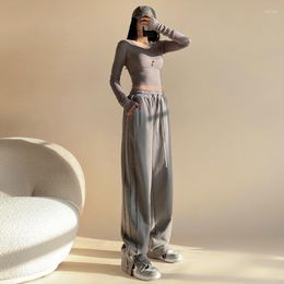 Women's Pants Women Sweatpants With Pocket High Waist Loose Split Wide Leg Spring Solid Sport Trousers Female Pantalones Mujer P027