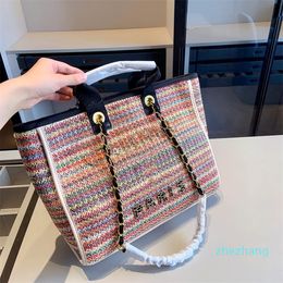 2023-canvas crossbody straw totes bag Designer summer Beach Bags Fashion weaving tote Purse weave Shoulder Large capacity Chain Shopping bag black beige pink