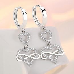 Stud Earrings Luxury Female Earring 925 Sterling Silver Bowknot Heart To Zircon For Women Infinity Eternal Endless Jewelry Gift