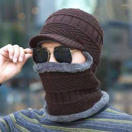 Cycling Caps Knitted Winter Hat Scarf Set Thick Wool Ear Face Protection Ski Mask Outdoor Hood Men Warm Balaclava Cap Beanies Gorras