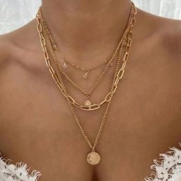 Chains Multi-level Coin Avatar Tassel Fashion Necklace For Women's Geometric Exaggerated Personality Thick Chain Party Jewelry