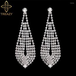 Dangle Earrings TREAZY Diamante Rhinestone Crystal Big Leaf Shape For Women Brincos Wedding Jewelry Bridal Long Drop