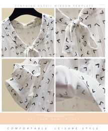 Women's Blouses Polka Dot Chiffon Blouse Woman's Short Sleeve Fashion Summer Elegant Bow Tied V Neck Girls Lady's Shirts Blusas