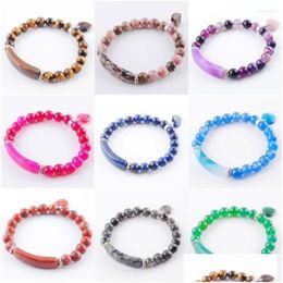 Beaded Strand Yowost Natural Stone Beads Bracelets Bangles Heart Shape Siercolor Fitting Women Jewellery Love Gifts Ibk333 Drop Deliver Dh3Ex