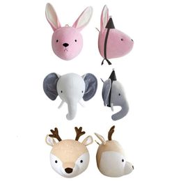 Plush Wall Stuff Cute Elephant Rabbit Deer Plush Stuffed Dolls Wall Mount Animal Head for Kids Room Kindergarten Decorative Toys 230526