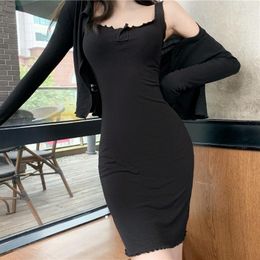 Work Dresses Night Club Black Strap Sexy Two-piece Suit Women Bodycon Dress Set Tight Hip Mini And Long Sleeve Short Cardigan Lady