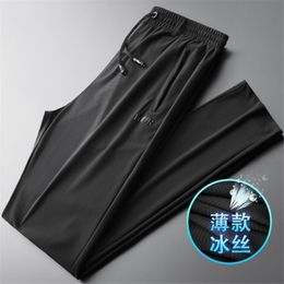 Men's Pants Summer Ice Silk Men Fashion Casual Cool Sweatpants Male Stretch Solid Colour Plus Size 5XL Trousers High QualityMen's