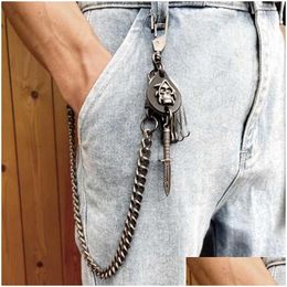 Keychains Lanyards Harajuku Layered Chain On The Jeans Spike For Men Waist Hiphop Punk Horn Skeleton Metal Drop Delivery Fashion A Dhuxb