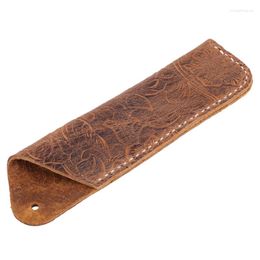 Handmade Leather Double Pen Case Holder For Ballpoint Fountain Sleeve (Brown)
