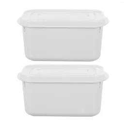 Dinnerware Sets 2pcs Butter Dish Rectangular Box Airtight Keeper Porcelain Container Storage Candy For Kitchen Home