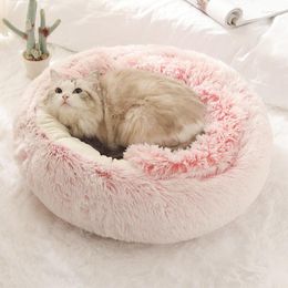 Cat Beds Plush Round Bed Warm House Soft Long Pet Dog For Small Dogs Nest 2 In 1 Cats Cushion Sleeping Sofa