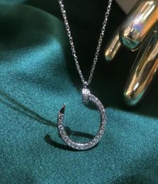 Titanium steel rose gold inlaid diamond nail Necklace luxury simple fashion curved nail pendant clavicle chain hx331t1799918