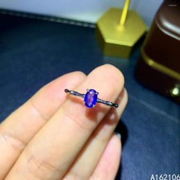 Cluster Rings 925 Pure Silver Chinese Style Natural Sapphire Women's Classic Simple Adjustable Gem Ring Fine Jewellery Support Detection