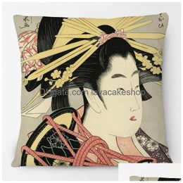 Cushion/Decorative Pillow Japanese Geisha Portraits Art Cushion Ers East Asian Style Bedroom Decorative Case Drop Delivery Home Gard Dhldb