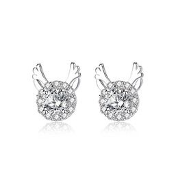 Charm S999 Sterling Silver Yilu Has Your Earrings, Female Christmas Little Fresh Antlers Zircon Earrings