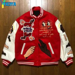 YICIYA Men Designer Jacket Jesus Embroidery Saint Baseball Streetwear Patchwork Letter Asap Rocky Harajuku College Varsity Bomber Coat Couples Letter