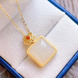 Pendant Necklaces Imitation And Tian Yu Necklace Female Small Square Court National Chinese Style Classical Retro Girl
