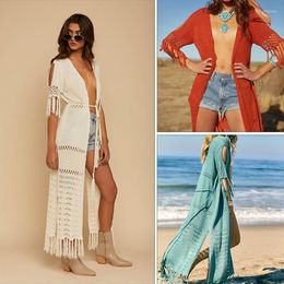 Women's Swimwear Dress Summer 2023 Women Cover Up Kaftan Beach Solid Colour Knit Cardigan Bikini Smock Sling Print Cotton Swimsuit Swim BathW