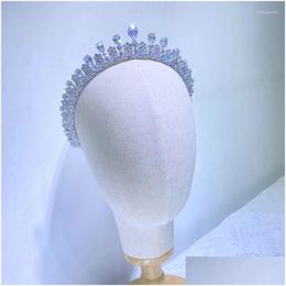 Hair Clips Barrettes Asnora Fashion Cz Bridal Crown Wedding Accessories Geometric Shape Long Crystal Headband Prom Banquet Tiara A Dhhx7