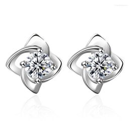 Stud Earrings Temperament Female Zircon Happiness Flowers Exquisite Women Wild Fashion Korean Silver Plated High-end Wedding