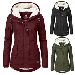 Women's Trench Coats Women's Winter Warm Teddy Coat Fur Plush Thickened Artificial Plus Size Waterproof Hooded Fleece Cotton