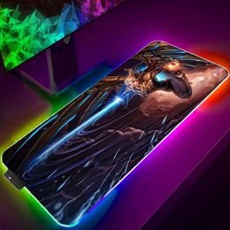 Rests Anime Mouse Pad RGB LED Mouse Pad Kayle League Of Legends Large 900X400 Carpet Kawaii Pc Mousepad Desk Mat Xxl Gamer Gaming Mice