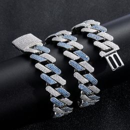 Chains High Quality Hip Hop Blue White Zircon Cuban Chain 20MM Box Buckle Miami Heavy Industry Men Charm Necklace