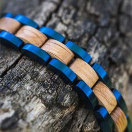 Charm Bracelets 9mm Men Women Bracelet Stainless Steel Metal Oak Wood Blue Bandlets Factory Price