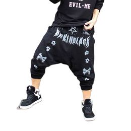 Calça masculina moda algodão hip hop homens jogadores harém streetwear dança dançando calça de moletom folgada gota de virilha longa preto 230526