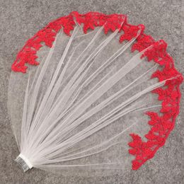 Bridal Veils Short Red Lace White Ivory Tulle Wedding Veil One Layer With Comb Accessories Headwear