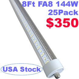 Single Pin FA8 Base T8 LED Tube Light 8 Feet 144W, Clear Cover, Cool White 6500k, Fluorescent Tube Replacement, Ballast Bypass, Dual-Ended Power crestech888