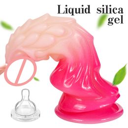 Kirin Shape Top Liquid Silicone Penis Realistic Men Dildos high Elastic Anus Plug AV Magic Wand Butt Anal Plug Pink Red Gradient Color Sex Orgasm Lady Lesbian Gay Toys