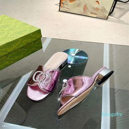 Summer Sandal Women Fashion Flat Sandals Women's Leather Flat Shoes Letter Rhinestone Pink Blue Jelly Slip Open Toe Flip Flops