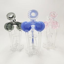 DPGWP054 7inch Colored smoking recycler glass water pipe bong with 14mm funnel bowl