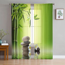 Curtain Bamboo Leaves Stone Plumeria Sheer Curtains Window For Living Room Bedroom Blinds Kids Home Decor