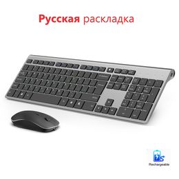 Combos Wireless Keyboard and Mouse Set Russian layout USB Interface 2.4G Full Size Keyboard 108 Keys Mute Mouse For Apple Mini Windows