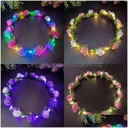 Christmas Decorations Flower Wreath Luminous 12Led Headpiece Garland Crown Headband Glowing For Wedding Party Garlands Drop Delivery Dh6Ev