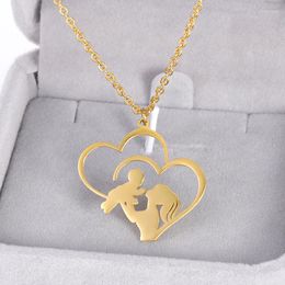 Chains HIYEE Mother'S Day Necklace Mom Kids Heart Hollowed Out Stainless Steel Pendant Mother Gift