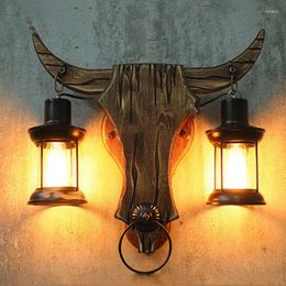 Wall Lamps Industrial Retro Iron Wood Lamp Creative Cafe Restaurant Living Room Country Bar Bedside Glass Light Bra