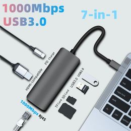 Stations USB C Hub Type C to HDMIcompatible 7 Ports Docking Station For Macbook PC with USB 3.0 PD 1000Mbps RJ45 Cable Ethernet USB Lan