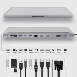 Stations 12 in 1 Type C Hub to USB 3.0 Card Reader Dual 4K RJ45 VGA USB HUB Multi Adapter PD USBC Docking Station For MacBook Pro