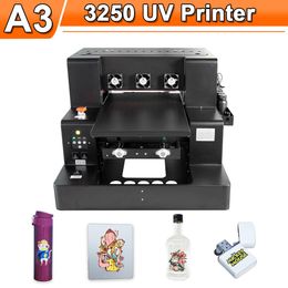 Printers UV Printer A3 UV Flatbed Printer With Bottle holder UV Ink for Phone Case Bottle TPU Glass Golf Wood PVC Metal UV DTF Printer A3