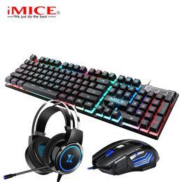 Combos 3 in 1 Gaming Sets Keyboard Mouse Earphone Wired 104 Keycaps Backlit Keyboard with 2400DPI Mouse and Noise Reduction Headset