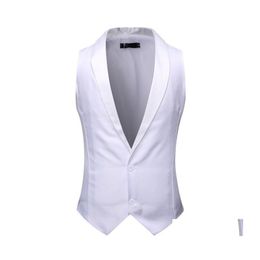 Men'S Suits Blazers Mens White Shawl Collar Tuxedo Vest Men Suit Dress Brand Slim Sleeveless Waistcoat Male Party Wedding Groom Gi Dh8C4