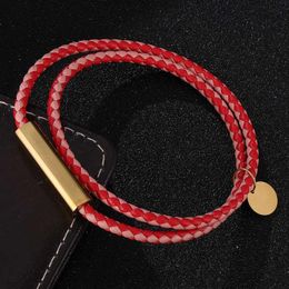 Charm Bracelets Fashion Red Pink Braided Leather Bracelet Men For Women Jewellery Multilayer Clasps BB0706