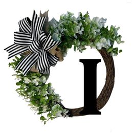 Decorative Flowers Last Name Front Door Wreath With Bow 26 Letters Wooden Welcome Sign Garland Artificial Plants Wreaths For Outdoor Garden